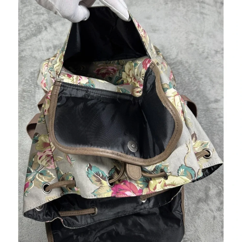 American Eagle Floral Canvas Drawstring Rucksack Backpack Gray Pink OS 169956